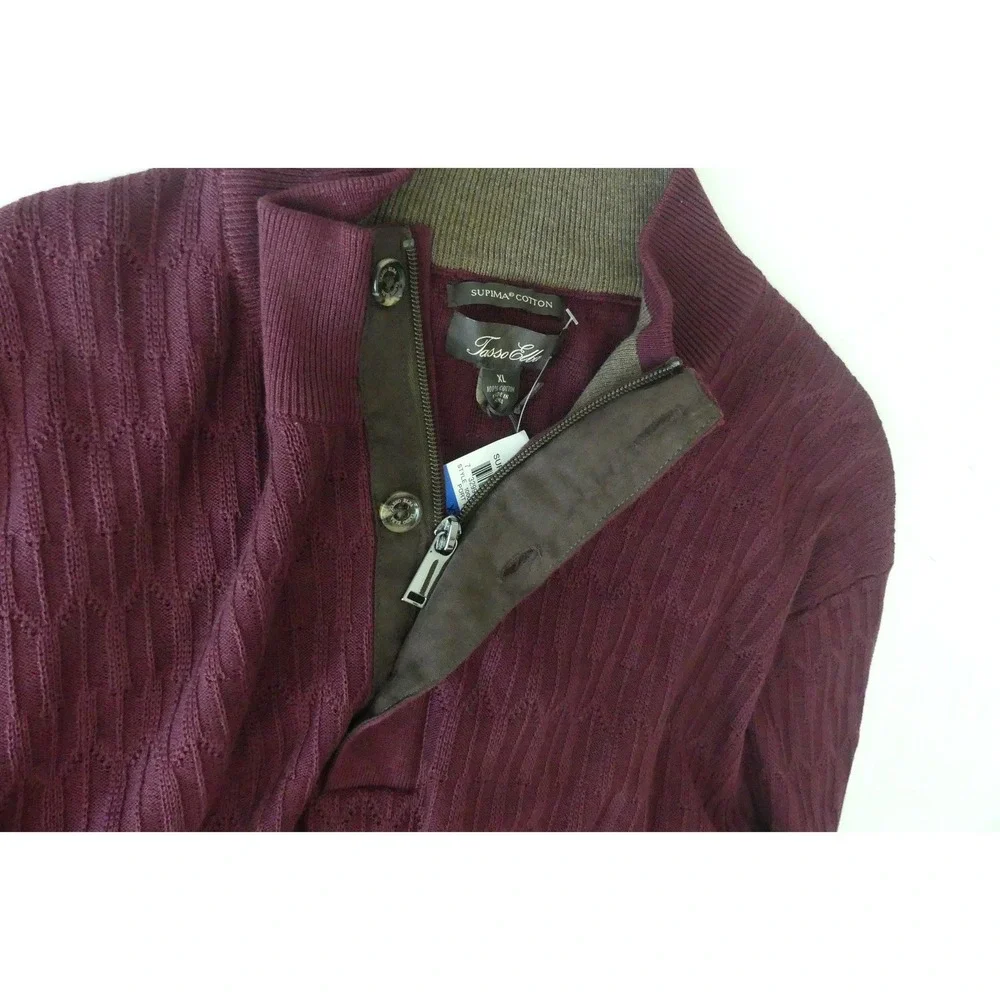 Tasso Elba Men's Supima Cotton Quarter Zip Henley Sweater Burgundy XL New
